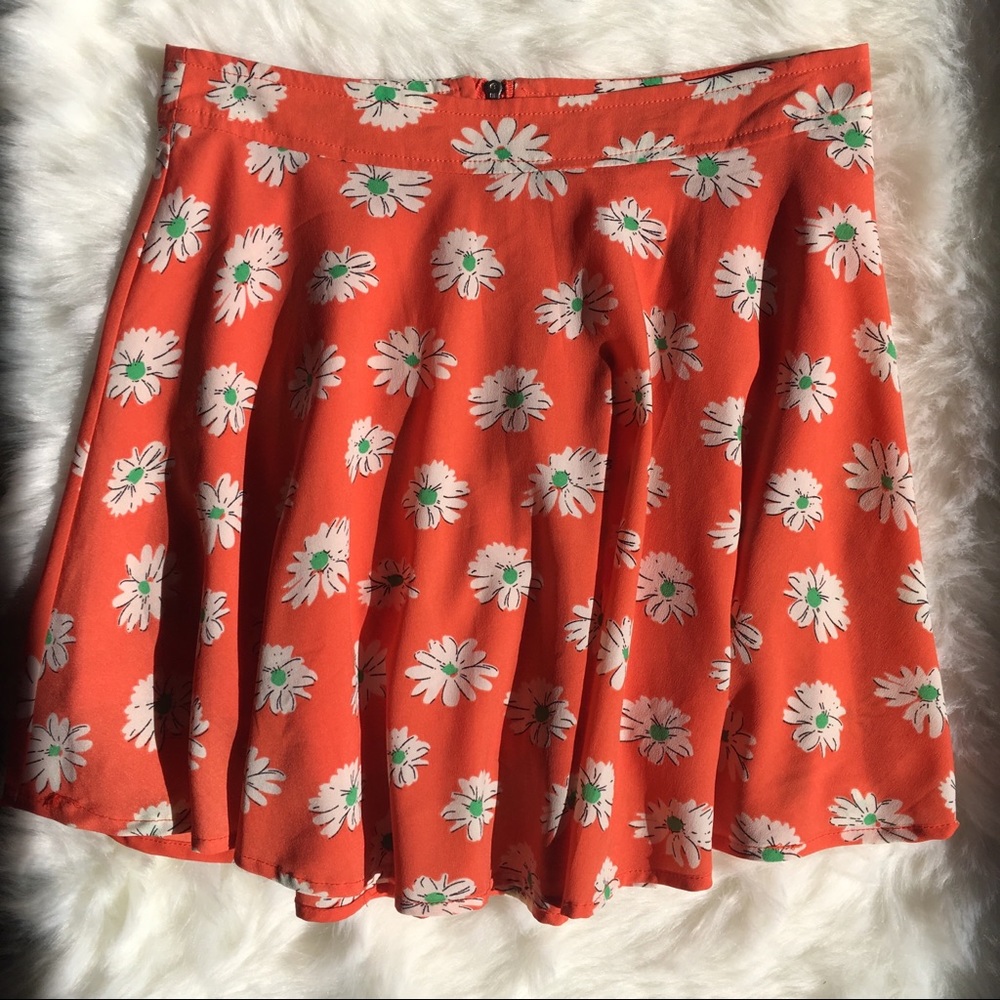 Orange Floral Circle Mini Skirt